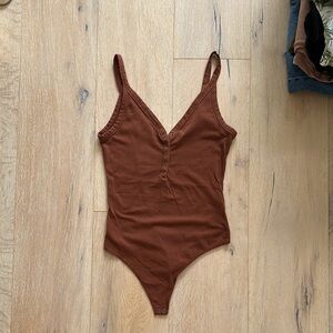 Abercrombie & Fitch Brown Bodysuit with Textured Fabric